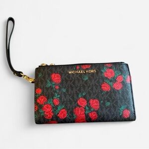 Michael Kors Floral Black and Red Wristlet